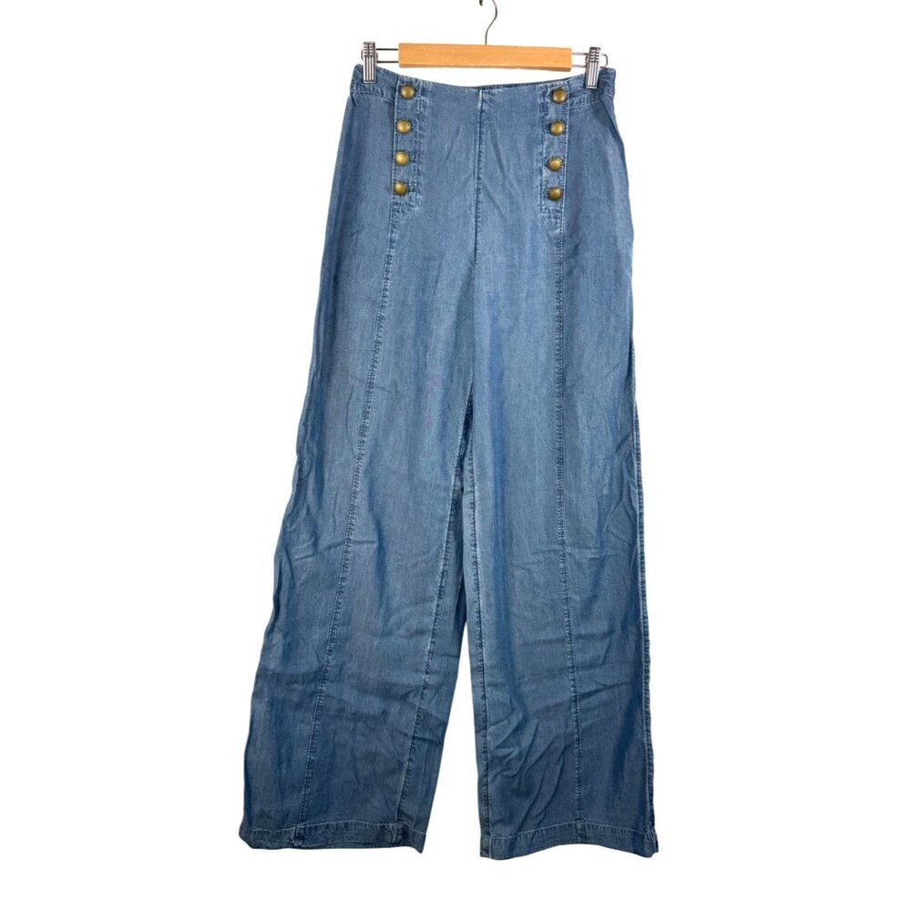 Abercrombie & Fitch wide leg chambray boho pants sailor blue sz 4